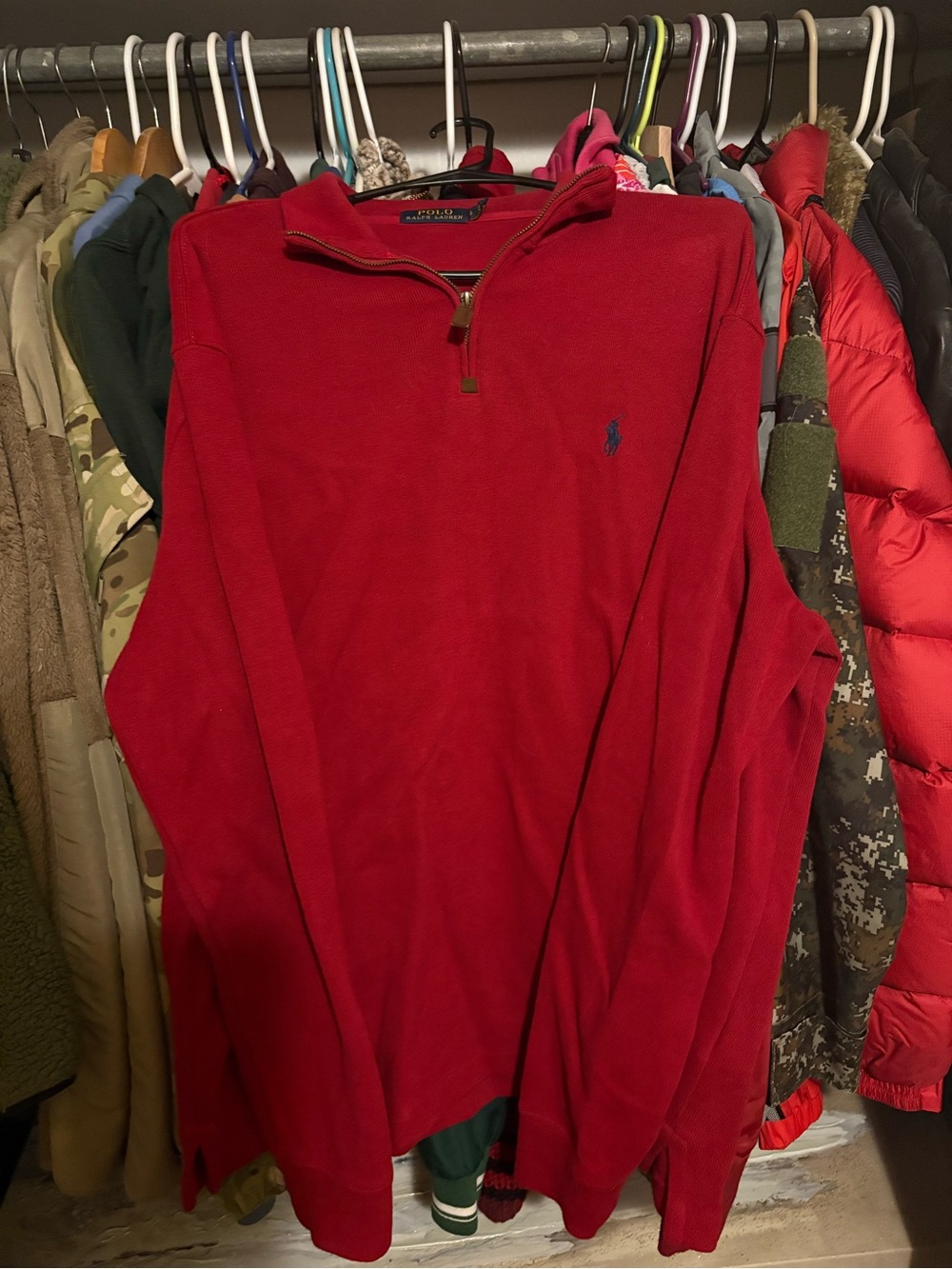 Ralph Lauren Red Quarter-Zip Pullover with Pony Logo